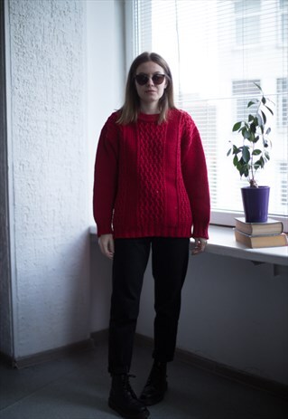 VINTAGE 90'S BRIGHT RED KNITTED JUMPER