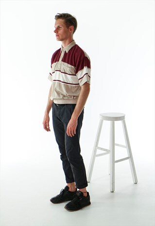 SHORT SLEEVE STRIPPED POLO / VINTAGE BEIGE POLO /