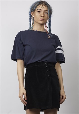 VINTAGE 90'S BLACK VELVET CRYSTAL BUTTON MINI SKIRT
