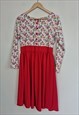 VINTAGE Y2K RED FLORAL BUTTON FIT AND FLARE DRESS