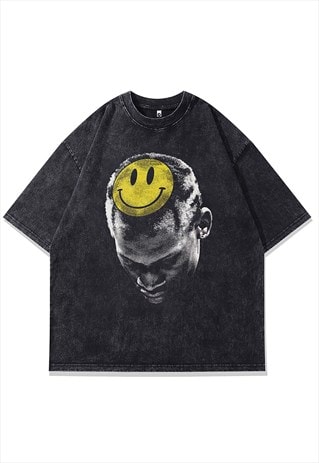 RODMAN T-SHIRT BASKETBALL PLAYER TEE RETRO EMOJI TOP IN GREY