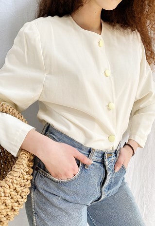 VINTAGE 60S CREAM WHITE MOD BOHEME PARISIAN BLAZER JACKET