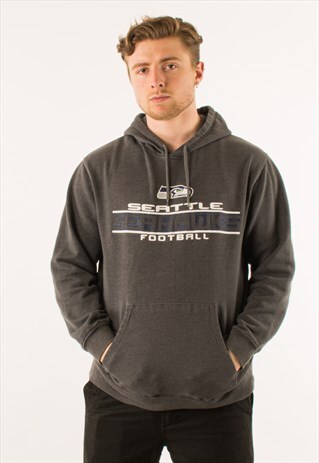 VINTAGE GREY SEATTLE SEAHAWKS NFL HOODIE PULLOVER LARGE