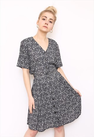 VINTAGE 90S GREY FLORAL MINI DRESS