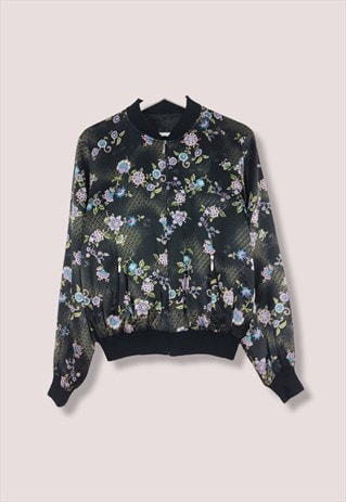 VINTAGE BOMBER JACKET FLOWERS IN BLACK M