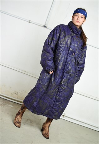 80'S RETRO PUFFER LONG ABSTRACT GRAPHIC PATTERN COAT