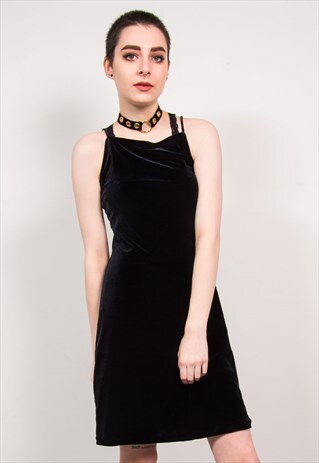 VINTAGE 90'S BLACK VELVET SLEEVELESS MINI DRESS