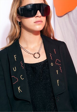 VINTAGE JACKET 70S REWORKED EMBROIDERED BLACK BLAZER
