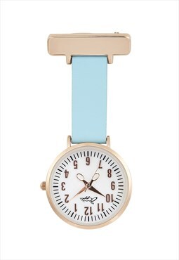 Annie Apple Pearl Rose Gold Blue Leather Nurses Fob Watch