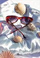 TRANSPARENT RED EXAGGERATED CHUNKY CAT EYE SUNGLASSES
