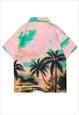 PALM TREE PRINT SHIRT RETRO TROPICAL GRAPHIC TOP PASTEL PINK
