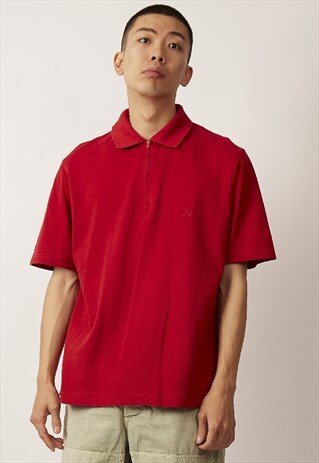 RARE VINTAGE 90'S RED ZIP UP VALENTINO POLO T-SHIRT