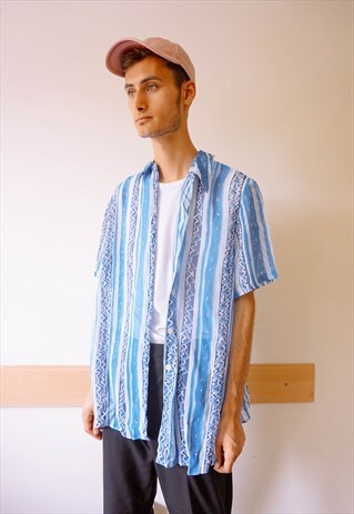 VINTAGE SEE-THROUGH STRIPED COLORFUL SHIRT