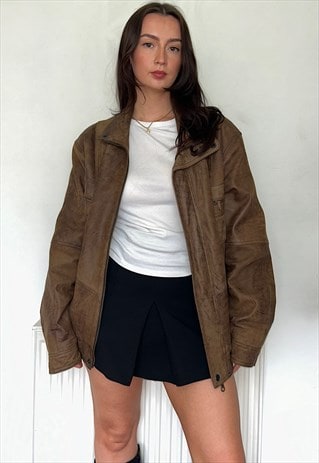 Brown Leather Suede Vintage 90s Bomber Jacket
