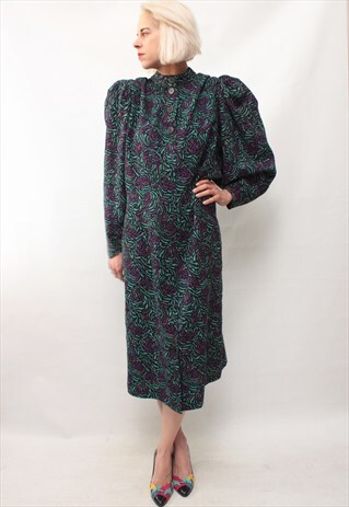 VINTAGE 80' BEAUTIFU AMAZING PURPLE TURQUOISE DRESS