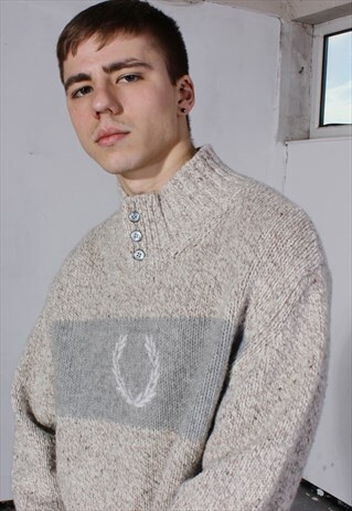VINTAGE FRED PERRY BROWN AND CREAM KNITTED JUMPER
