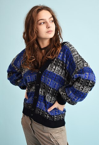 80'S RETRO KNIT SLOUCHY JAZZY GRANDADS CARDIGAN