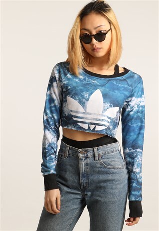VINTAGE ADIDAS PRINT LOGO CROPPED SWEATSHIRT