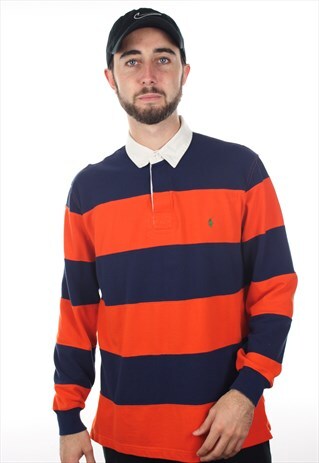 VINTAGE RALPH LAUREN STRIPED RUGBY POLO SHIRT TOP