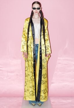 Vintage Y2K dragon shiny festival robe in yellow & black
