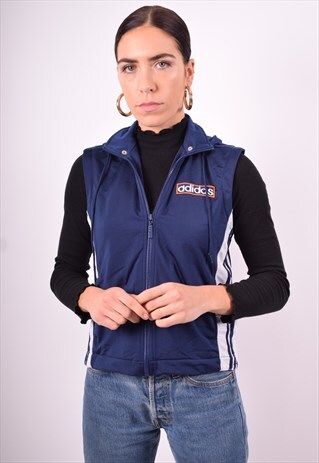 ADIDAS WOMENS VINTAGE HOODIE JACKET SLEEVLESS MEDIUM 90'S