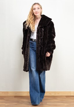 Vintage 90s Faux Fur Coat in Brown