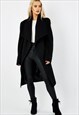 Black Large Lapel Waterfall Belted Duster Coat