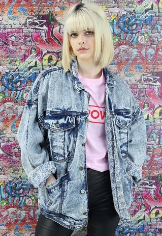 VINTAGE 80S ACID WASHED BLANKET LINED DENIM JACKET. UNISEX.
