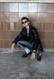 VINTAGE RAVE Y2K LEATHER UNISEX BAGGY COAT JACKET IN BLACK 
