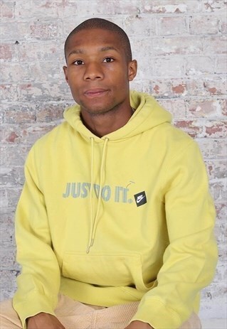 VINTAGE NIKE JUST DO IT BIG LOGO SPELLOUT HOODIE YELLOW