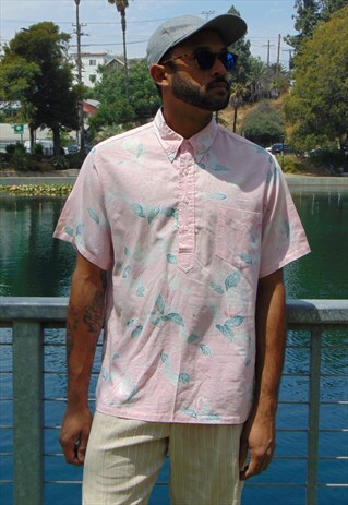 90S SKATER SURFER LUXURY POPOVER OXFORD HAWAIIAN SHIRT LARGE