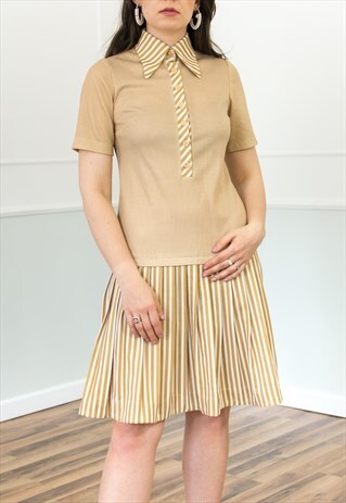 Vintage 70's polo dress in striped gold