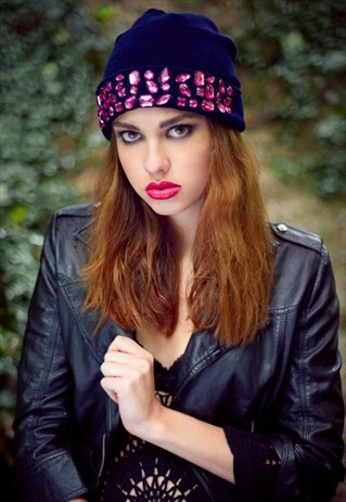 BEANIE HAT, BLUE BEANIE HAT, EMBELLISHED HAT