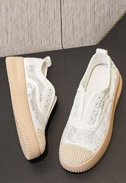 Mesh lace canvas shoes transparent chunky sneakers in white