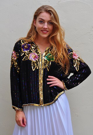 VINTAGE 1980'S EMBELLISHED SEQUIN BEADED FESTIVAL TOP