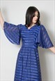 70'S VINTAGE LADIES BLUE MIDI ANGEL SHORT SLEEVE DRESS 