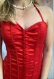 RED SATIN COSTUME BASQUE BUSTIER CORSET TOP REVIVAL