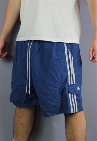 VINTAGE ADIDAS SHORTS IN BLUE WITH POCKETS, EMBROIDERED LOGO