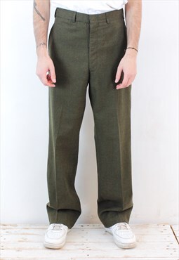 Vintage US Men W32 L36 Watauga Serge Wool Trouser 2234 Green
