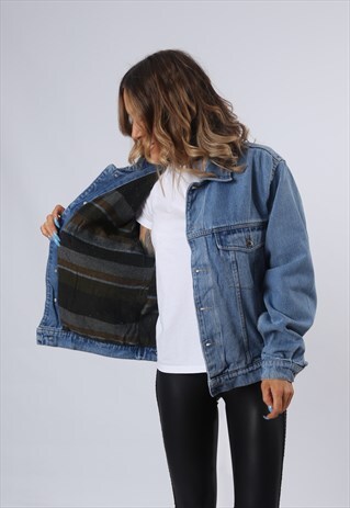 WRANGLER WINTER LINED DENIM JACKET OVERSIZED UK 14 (A6BD)