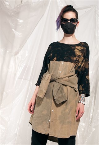 VINTAGE SHIRT DRESS REWORKED BLEACHED ONE-OFF DECONSTRUCTED