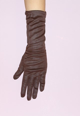 70S FEMALE VINTAGE CLASSIC BROWN SATIN GLOVES