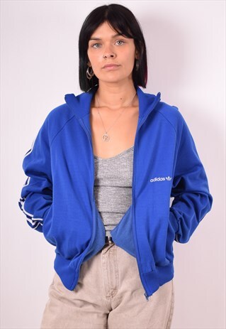 ADIDAS WOMENS VINTAGE TRACKSUIT TOP JACKET MEDIUM BLUE 90S