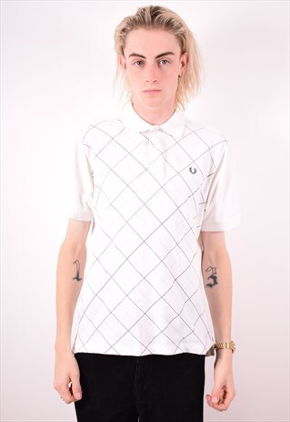 FRED PERRY MENS VINTAGE POLO SHIRT MEDIUM WHITE 90S