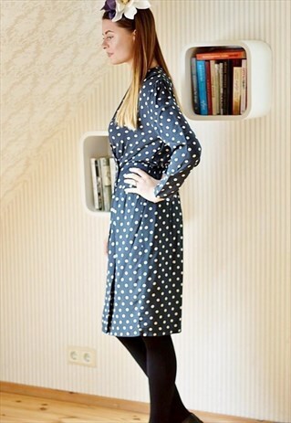 NAVY WHITE DOT VINTAGE DRESS