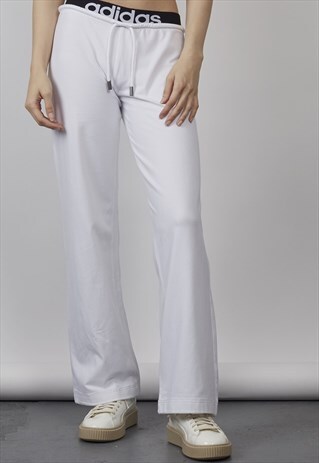 VINTAGE 90'S ADIDAS LOGO TAPE WAIST WHITE JOGGERS