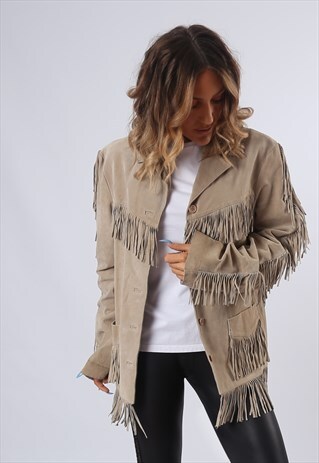 TASSEL FRINGE SUEDE LEATHER JACKET UK 14 (FBE)