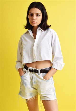 VINTAGE 90'S RETRO CLASSY EMBROIDERY CROP SHIRT TOP
