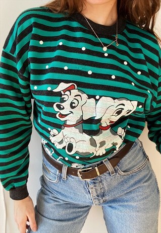 VINTAGE 80S DISNEY DALMATIANS STRIPED SWEATSHIRT JUMPER