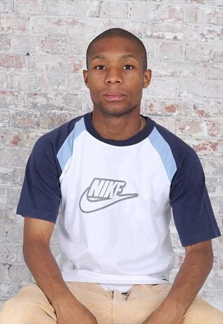 VINTAGE NIKE LOGO T-SHIRT WHITE BLUE